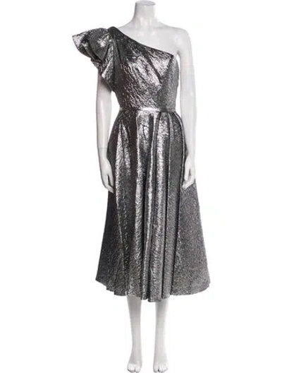 Pre-owned Mac Duggal One-shoulder Midi Length Dress W/ Tags In Silver