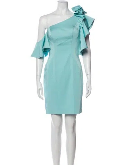 Pre-owned Mac Duggal One-shoulder Mini Dress In Blue