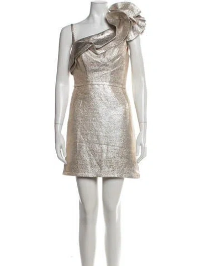 Pre-owned Mac Duggal One-shoulder Mini Dress In Gold