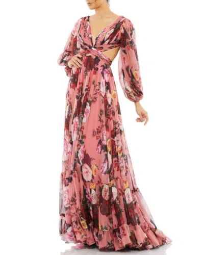 MAC DUGGAL MAC DUGGAL OPEN BACK FLORAL BLOUSON SLEEVE DRESS