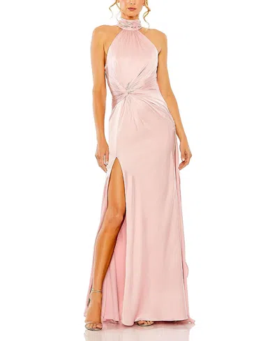MAC DUGGAL OPEN BACK HIGH NECK SIDE RUCHED GOWN