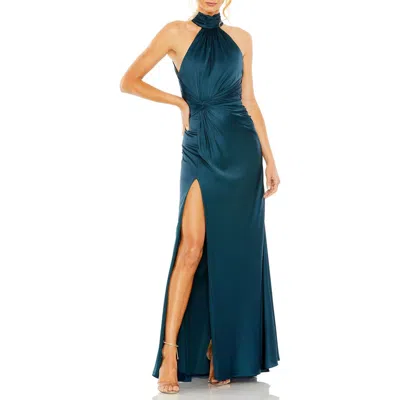 MAC DUGGAL MAC DUGGAL OPEN BACK HIGH NECK SIDE RUCHED GOWN