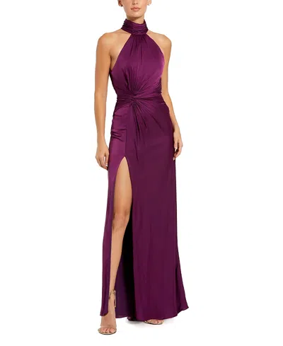 MAC DUGGAL OPEN BACK HIGH NECK SIDE RUCHED GOWN