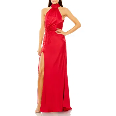 MAC DUGGAL MAC DUGGAL OPEN BACK HIGH NECK SIDE RUCHED GOWN