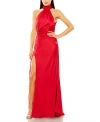 Mac Duggal Open Back High Neck Side Ruched Gown In Red