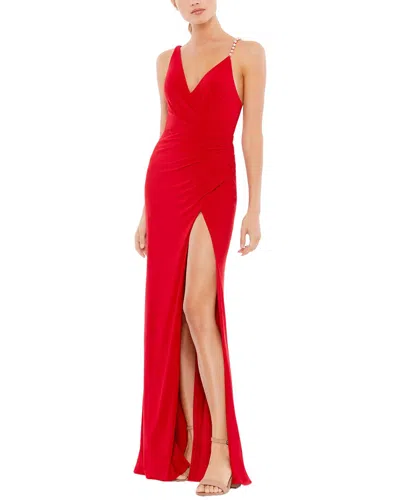 Mac Duggal Open Back V-neck Dress In Pink