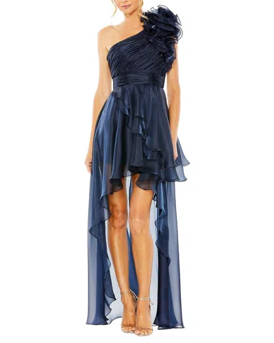 Mac Duggal One Shoulder Ruffle Hi-lo Gown In Midnight In Blue