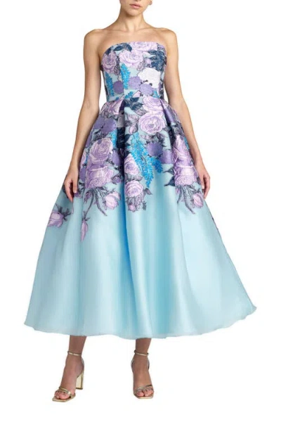 Mac Duggal Organza Strapless Ballgown With Pockets In Blue
