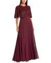 Mac Duggal Sleeveless Caped Beaded Overlay A-line Gown In Burgundy