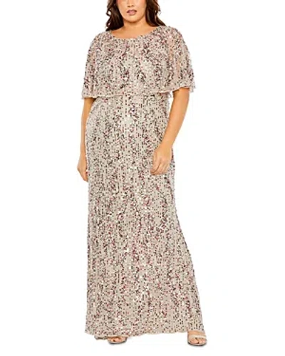 Mac Duggal Overlay Column Gown In Taupe