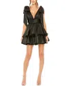 Mac Duggal Oversized Bow Deep V Ruffle Mini Dress