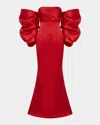 Mac Duggal Oversized Bow Satin Gown In Ruby