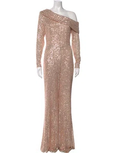 Pre-owned Mac Duggal Patterned Asymmetrical Jumpsuit W/ Tags In Neutral