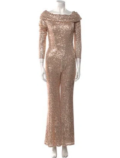 Pre-owned Mac Duggal Patterned Bateau Neckline Jumpsuit In Neutrals