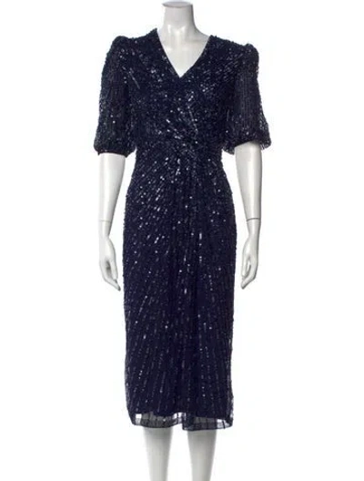 Pre-owned Mac Duggal Patterned Knee-length Dress In Blue
