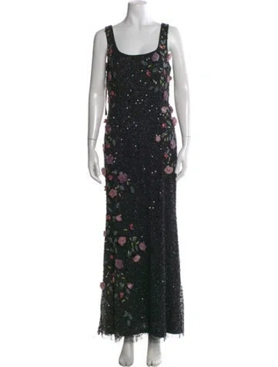 Pre-owned Mac Duggal Patterned Long Dress In Black