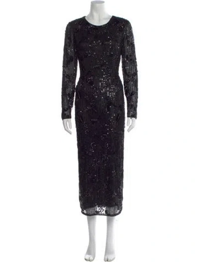 Pre-owned Mac Duggal Patterned Long Dress In Black