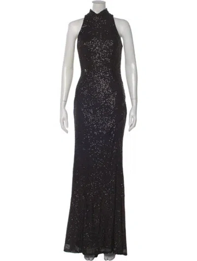 Pre-owned Mac Duggal Patterned Long Dress In Black