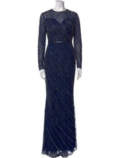 Pre-owned Mac Duggal Patterned Long Dress In Blue