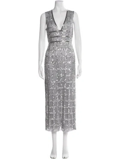 Pre-owned Mac Duggal Patterned Long Dress In Blue