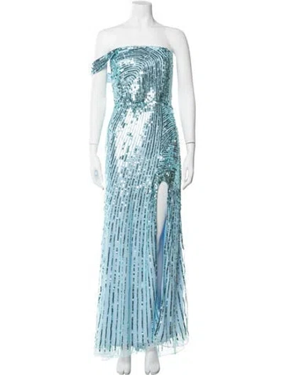 Pre-owned Mac Duggal Patterned Long Dress In Blue