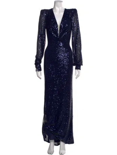 Pre-owned Mac Duggal Patterned Long Dress In Blue