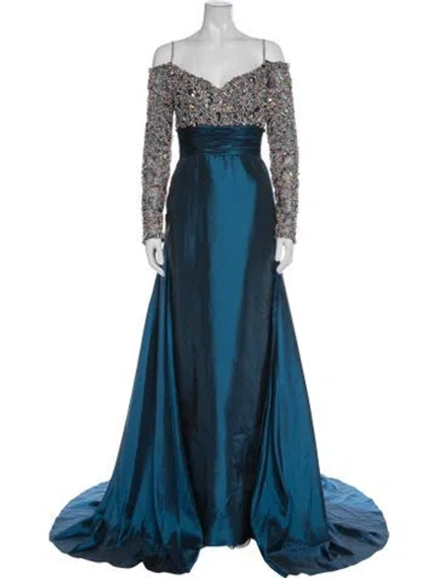Pre-owned Mac Duggal Patterned Long Dress In Blue