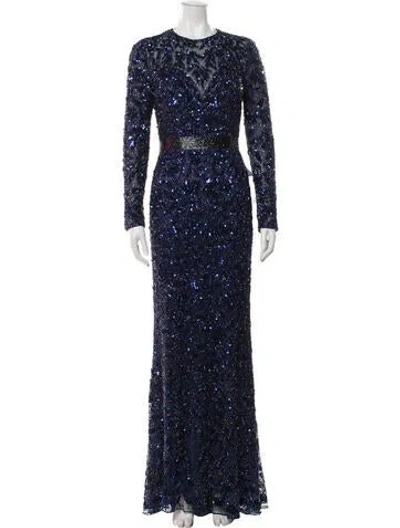 Pre-owned Mac Duggal Patterned Long Dress In Blue