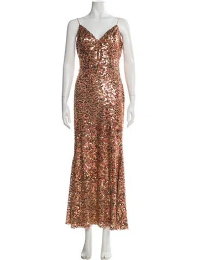 Pre-owned Mac Duggal Patterned Long Dress In Brown