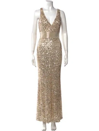 Pre-owned Mac Duggal Patterned Long Dress In Gold