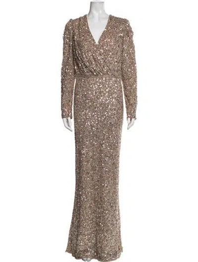 Pre-owned Mac Duggal Patterned Long Dress In Gold/silver