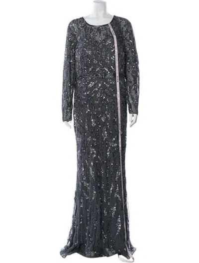 Pre-owned Mac Duggal Patterned Long Dress In Gray