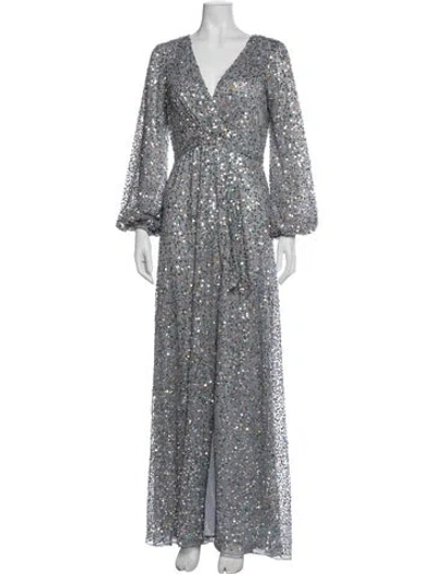 Pre-owned Mac Duggal Patterned Long Dress In Gray
