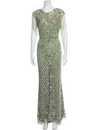 Pre-owned Mac Duggal Patterned Long Dress In Green