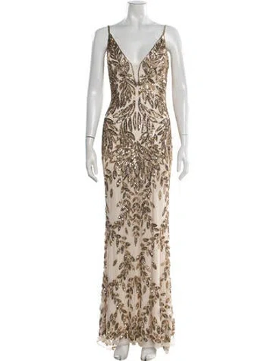 Pre-owned Mac Duggal Patterned Long Dress In Neutral