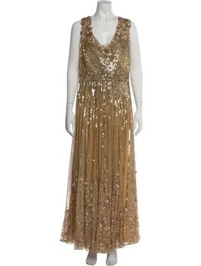 Pre-owned Mac Duggal Patterned Long Dress In Neutral