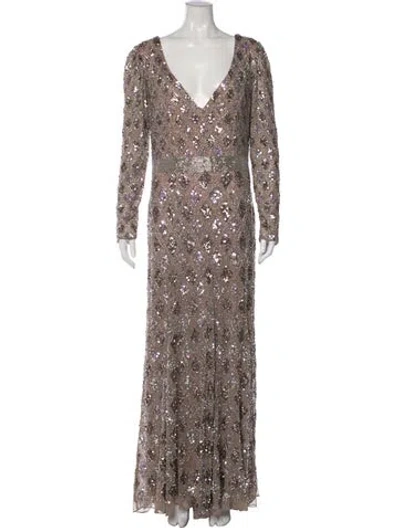 Pre-owned Mac Duggal Patterned Long Dress In Neutral