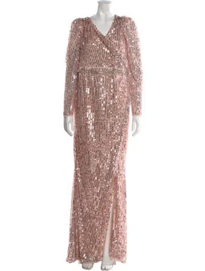 Pre-owned Mac Duggal Patterned Long Dress In Pink