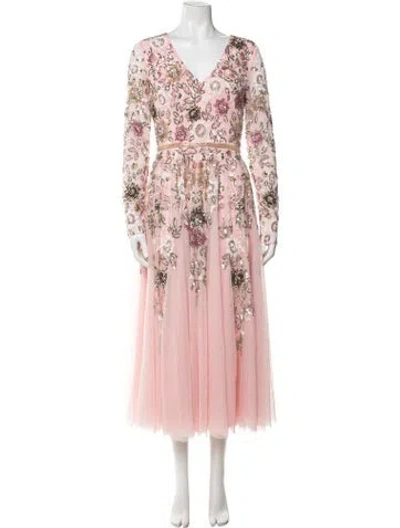 Pre-owned Mac Duggal Patterned Long Dress In Pink