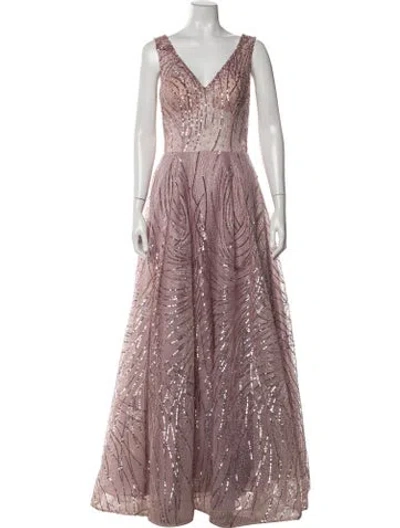 Pre-owned Mac Duggal Patterned Long Dress In Pink