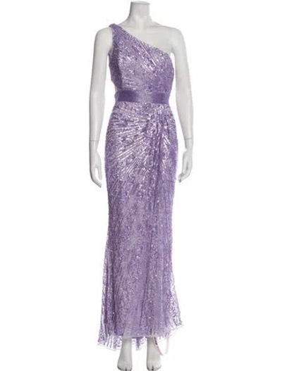 Pre-owned Mac Duggal Patterned Long Dress In Purple