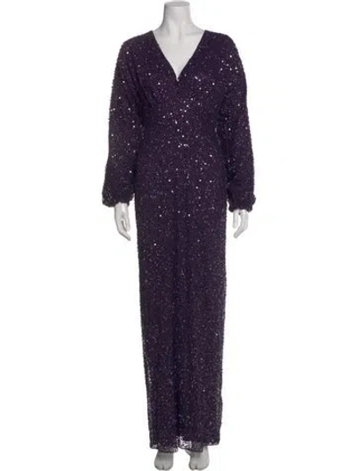 Pre-owned Mac Duggal Patterned Long Dress In Purple