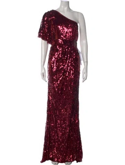 Pre-owned Mac Duggal Patterned Long Dress In Red