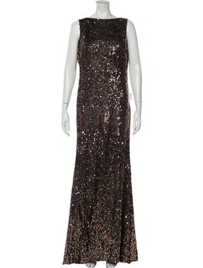 Pre-owned Mac Duggal Patterned Long Dress W/ Tags In Brown