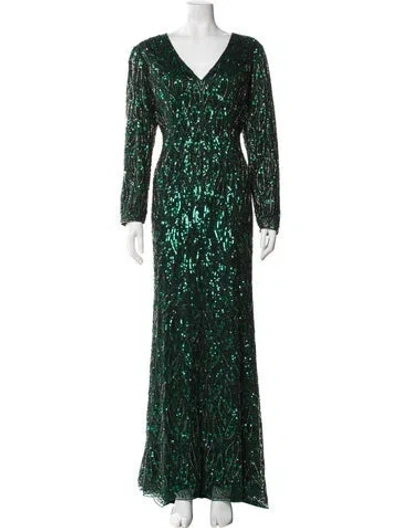 Pre-owned Mac Duggal Patterned Long Dress W/ Tags In Green