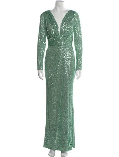 Pre-owned Mac Duggal Patterned Long Dress W/ Tags In Green