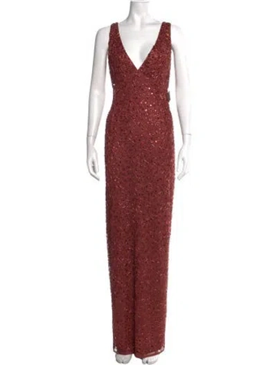 Pre-owned Mac Duggal Patterned Long Dress W/ Tags In Red