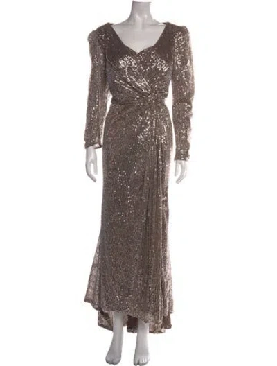 Pre-owned Mac Duggal Patterned Long Dress W/ Tags In Silver