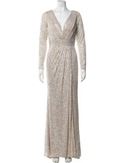 Pre-owned Mac Duggal Patterned Long Dress W/ Tags In Silver