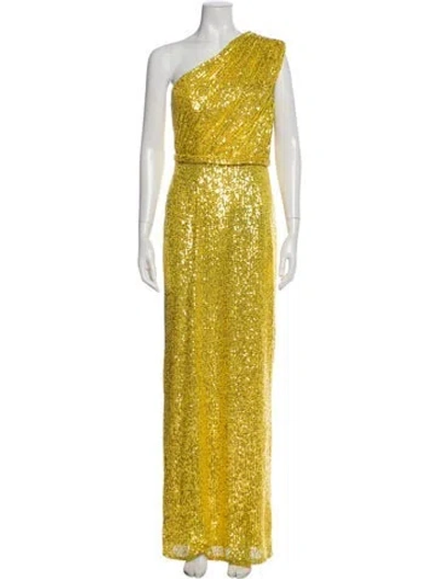 Pre-owned Mac Duggal Patterned Long Dress W/ Tags In Yellow